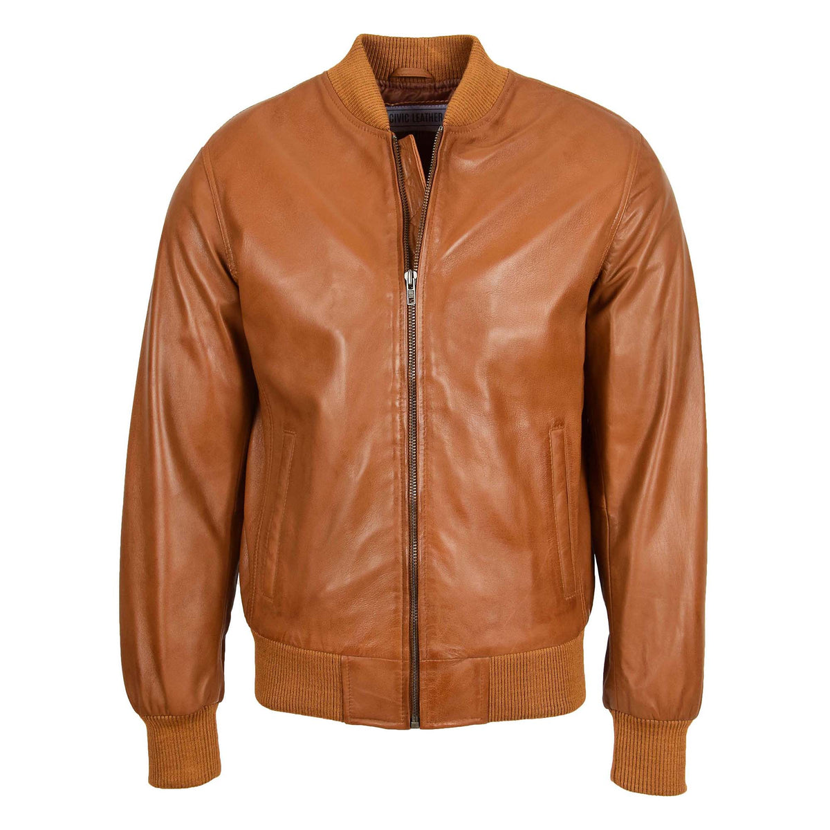 Mens Leather MA-1 Bomber Jacket Ryan Tan