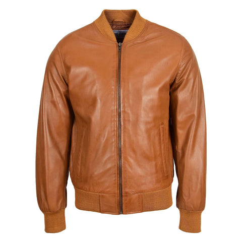 Mens Leather MA-1 Bomber Jacket Ryan Tan