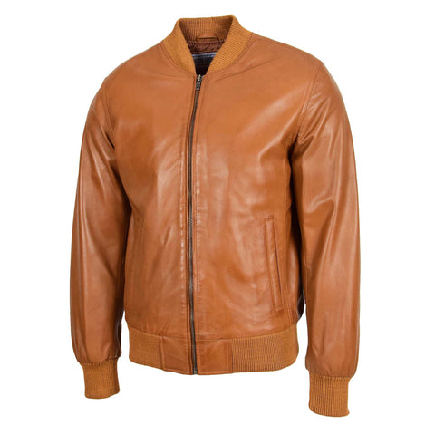 Mens Leather MA-1 Bomber Jacket Ryan Tan