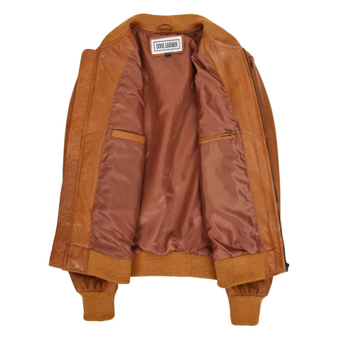 Mens Leather MA-1 Bomber Jacket Ryan Tan