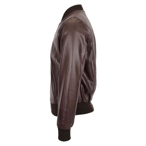 Mens Slim Fit MA1 Leather Bomber Jacket Ryan Brown