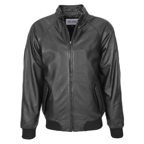 Leather Bomber Jacket Raglan Shoulder Francis Black