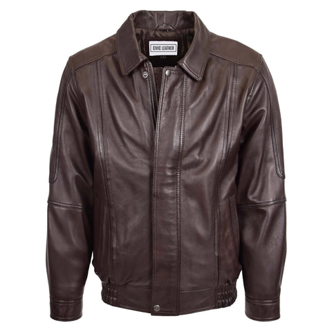 Mens Classic Leather Bomber Jacket Jim Brown Nappa