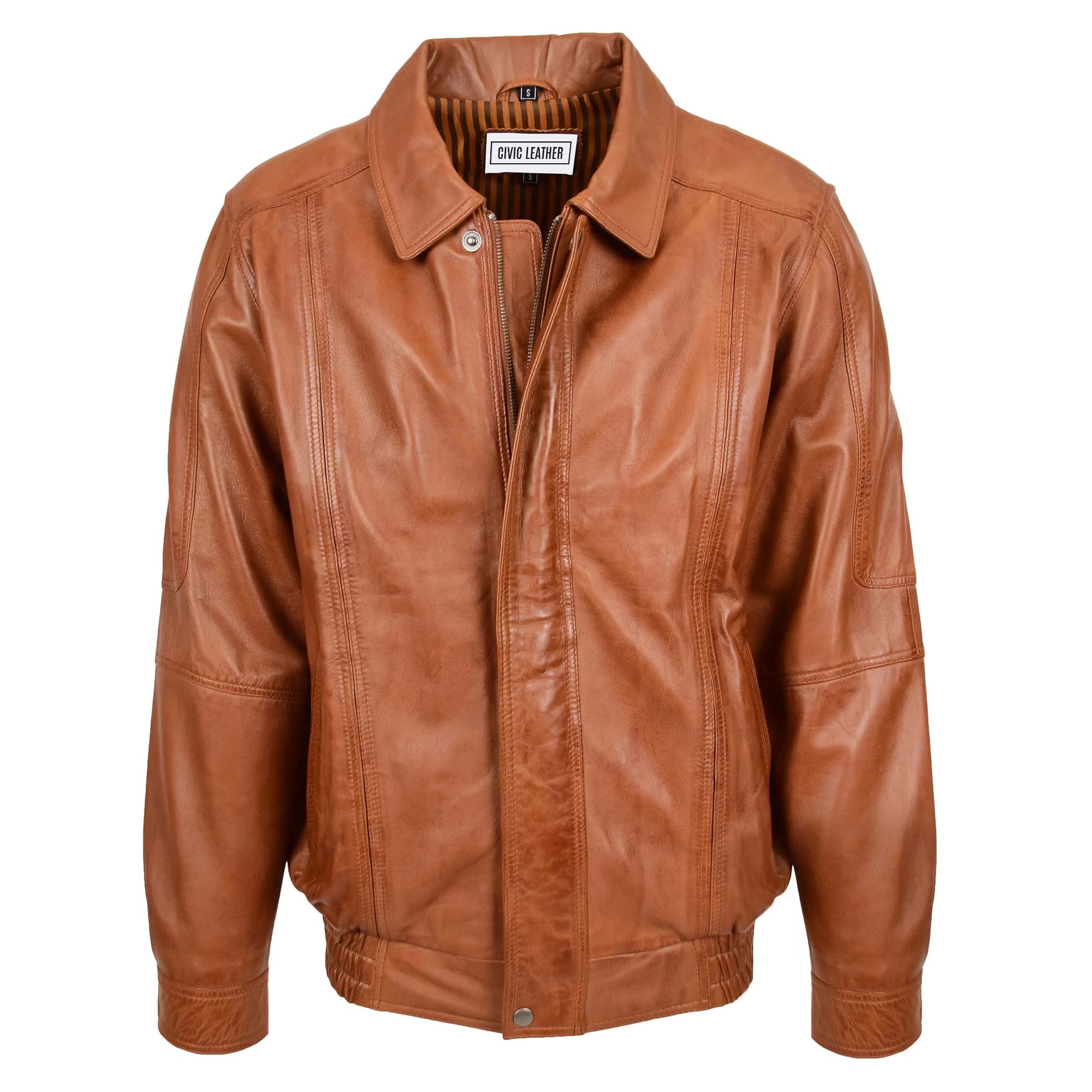 Classic Leather Bomber Jacket Jim Tan