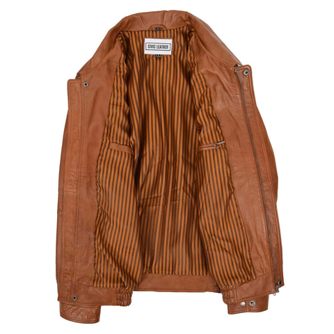 Classic Leather Bomber Jacket Jim Tan