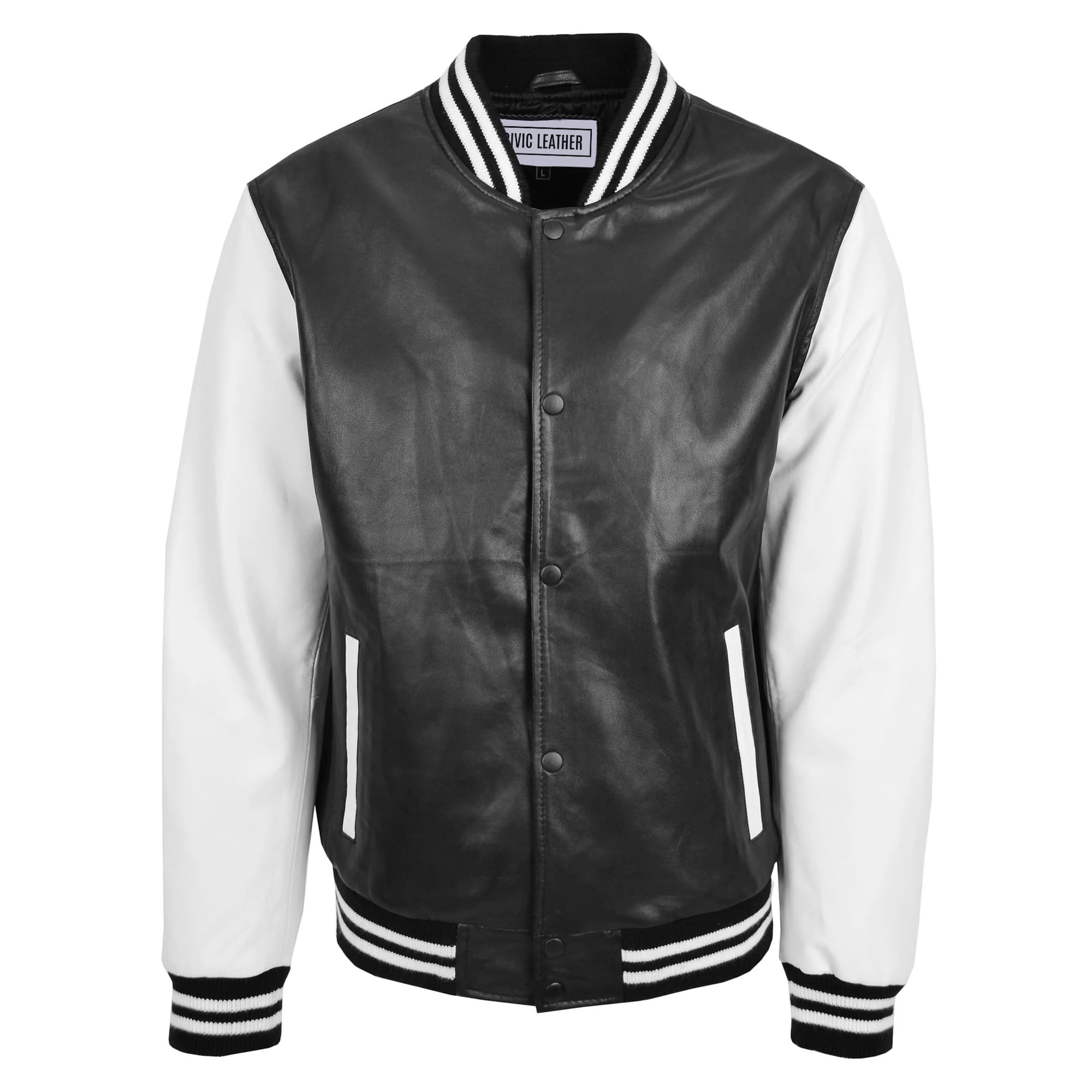 Leather College Boy Varsity Jacket Garry Black White