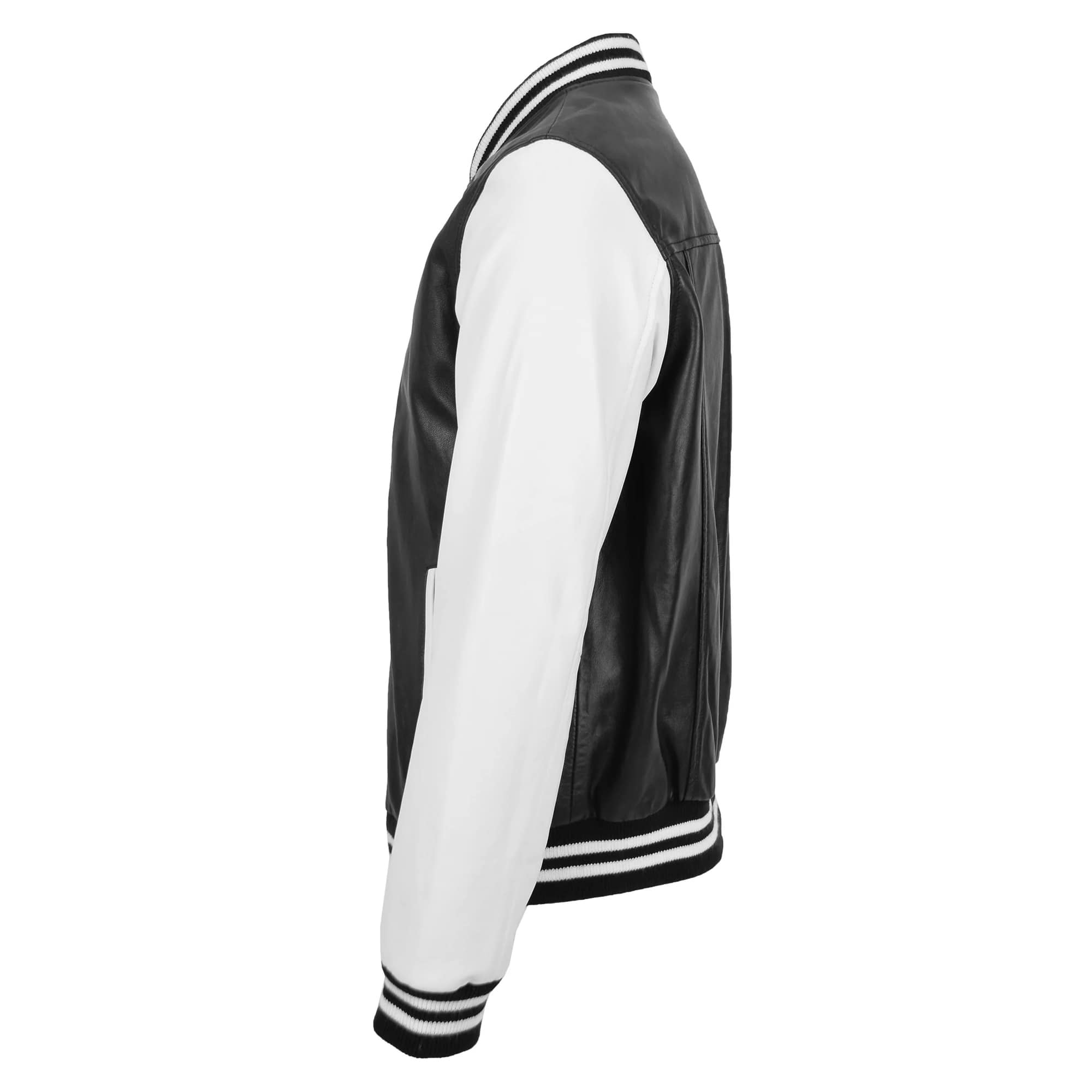 Leather College Boy Varsity Jacket Garry Black White