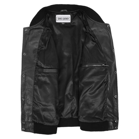 Leather College Boy Varsity Jacket Garry Black White