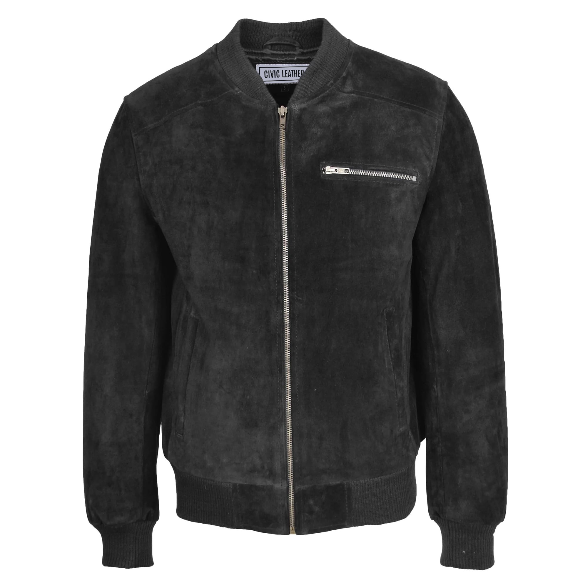 Mens Suede Bomber Varsity Jacket Reg Black