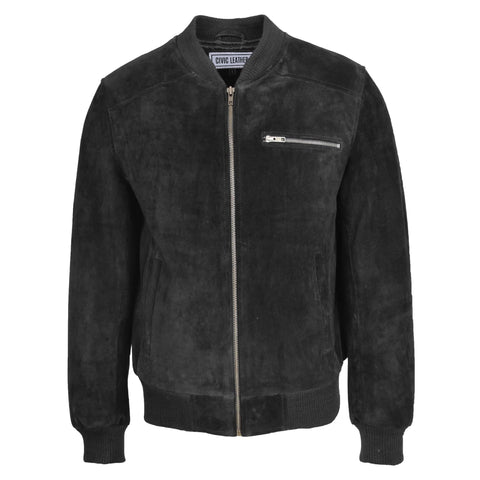 Mens Suede Bomber Varsity Jacket Reg Black