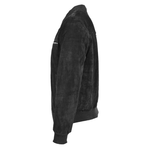 Mens Suede Bomber Varsity Jacket Reg Black