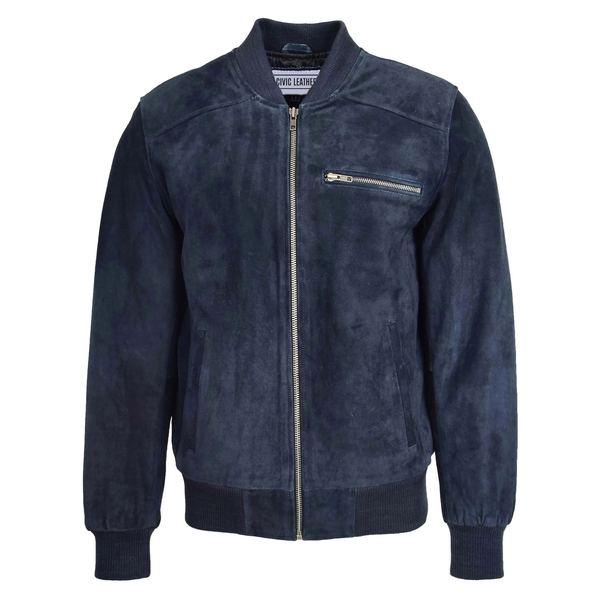 Mens Suede Bomber Varsity Jacket Reg Blue