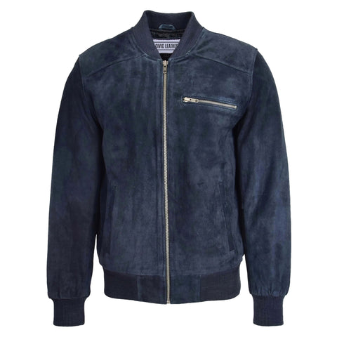 Mens Suede Bomber Varsity Jacket Reg Blue