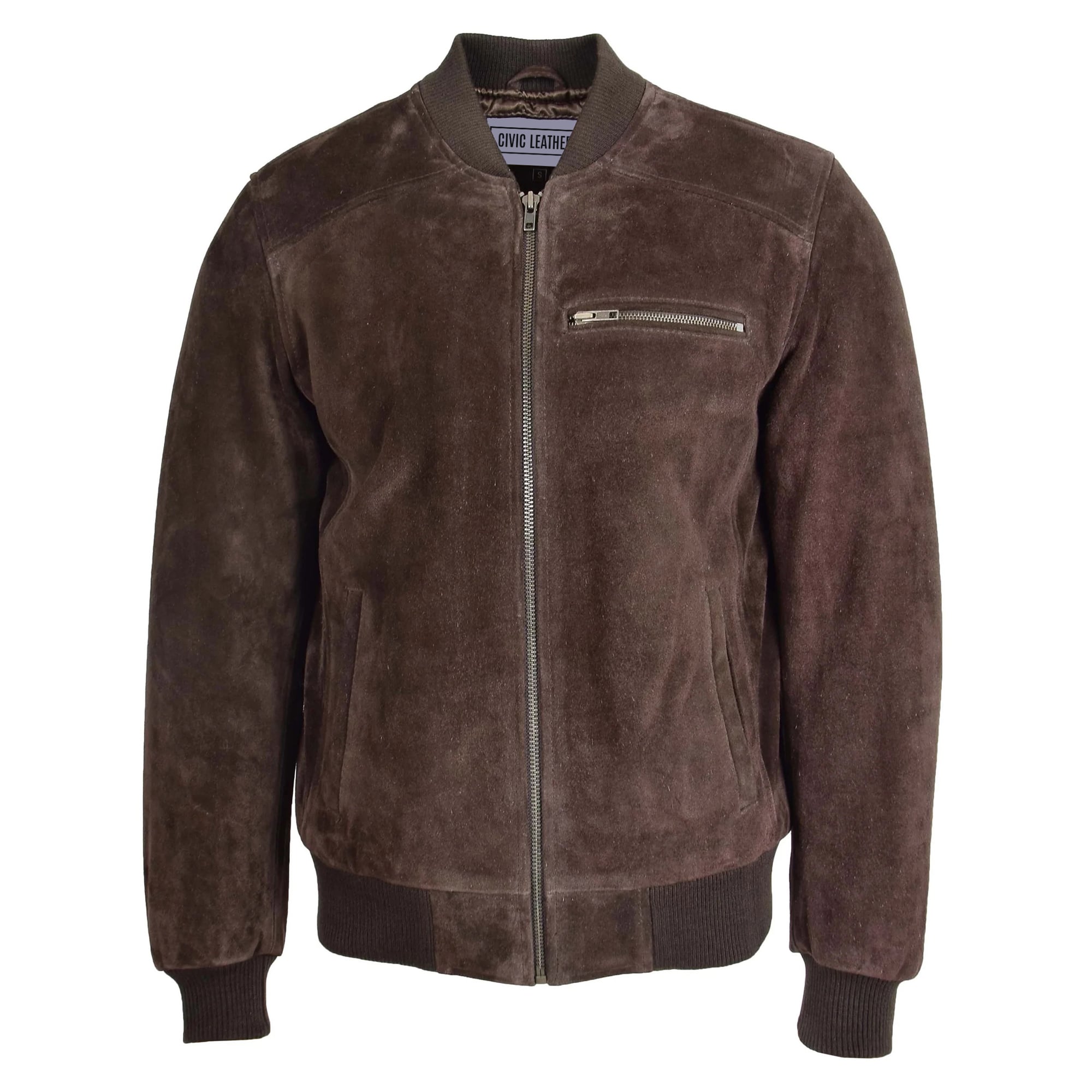 Mens Suede Bomber Varsity Jacket Reg Brown