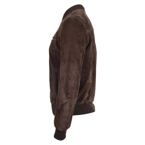 Mens Suede Bomber Varsity Jacket Reg Brown