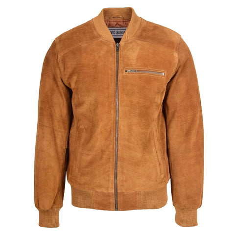 Mens Suede Bomber Varsity Jacket Reg Tan