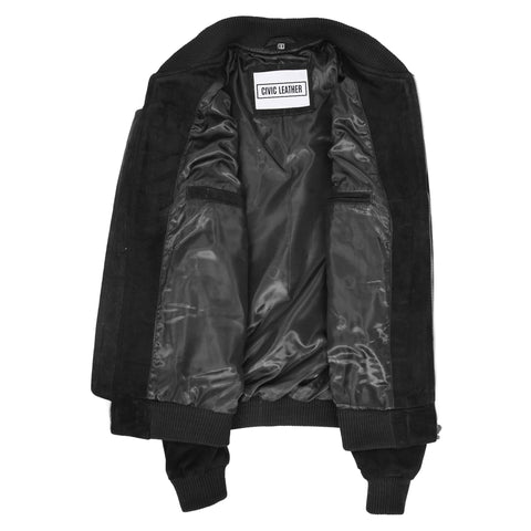 Mens Suede MA-1 Bomber Jacket Trevor Black