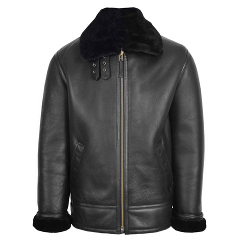 Mens Top Gun Style Sheepskin Jacket Oscar Black