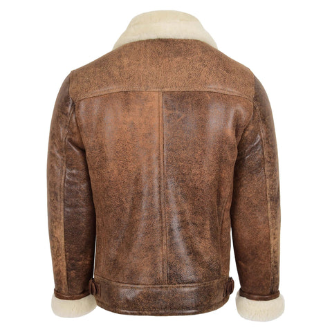 Mens Aviator Sheepskin Pilot Jacket Blen Vintage Brown