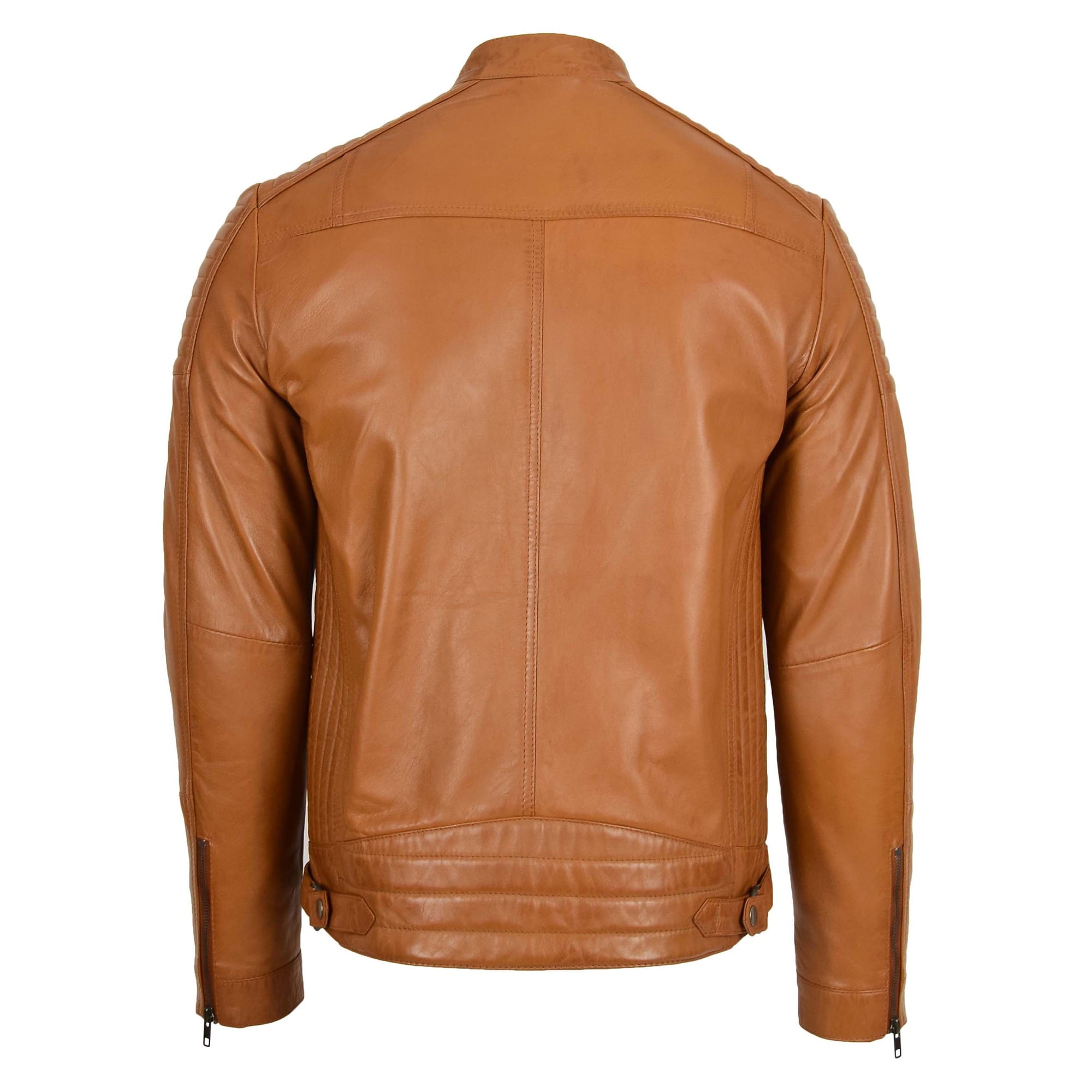 Mens Leather Cafe Racer Biker Jacket Ron Tan