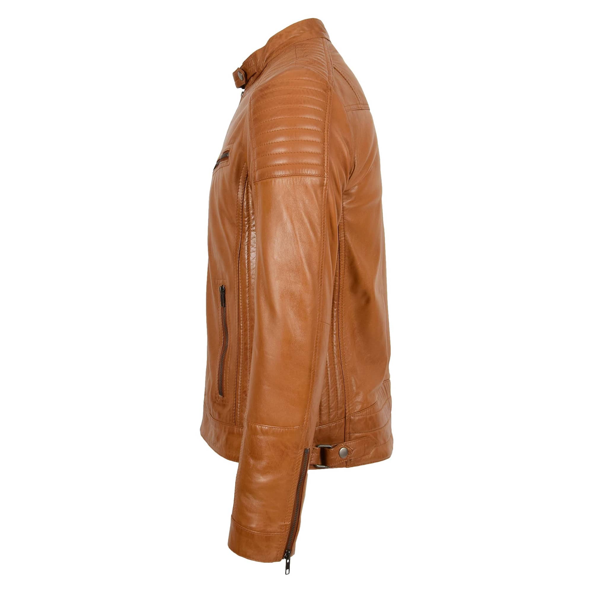 Mens Leather Cafe Racer Biker Jacket Ron Tan