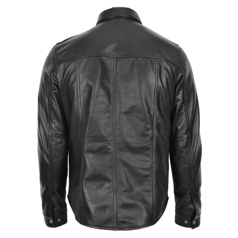 Mens Leather Shirt Classic Trucker Style Oliver Black