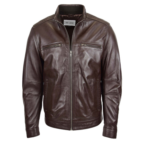 Men's Standing Collar Leather Jacket Tony Brown