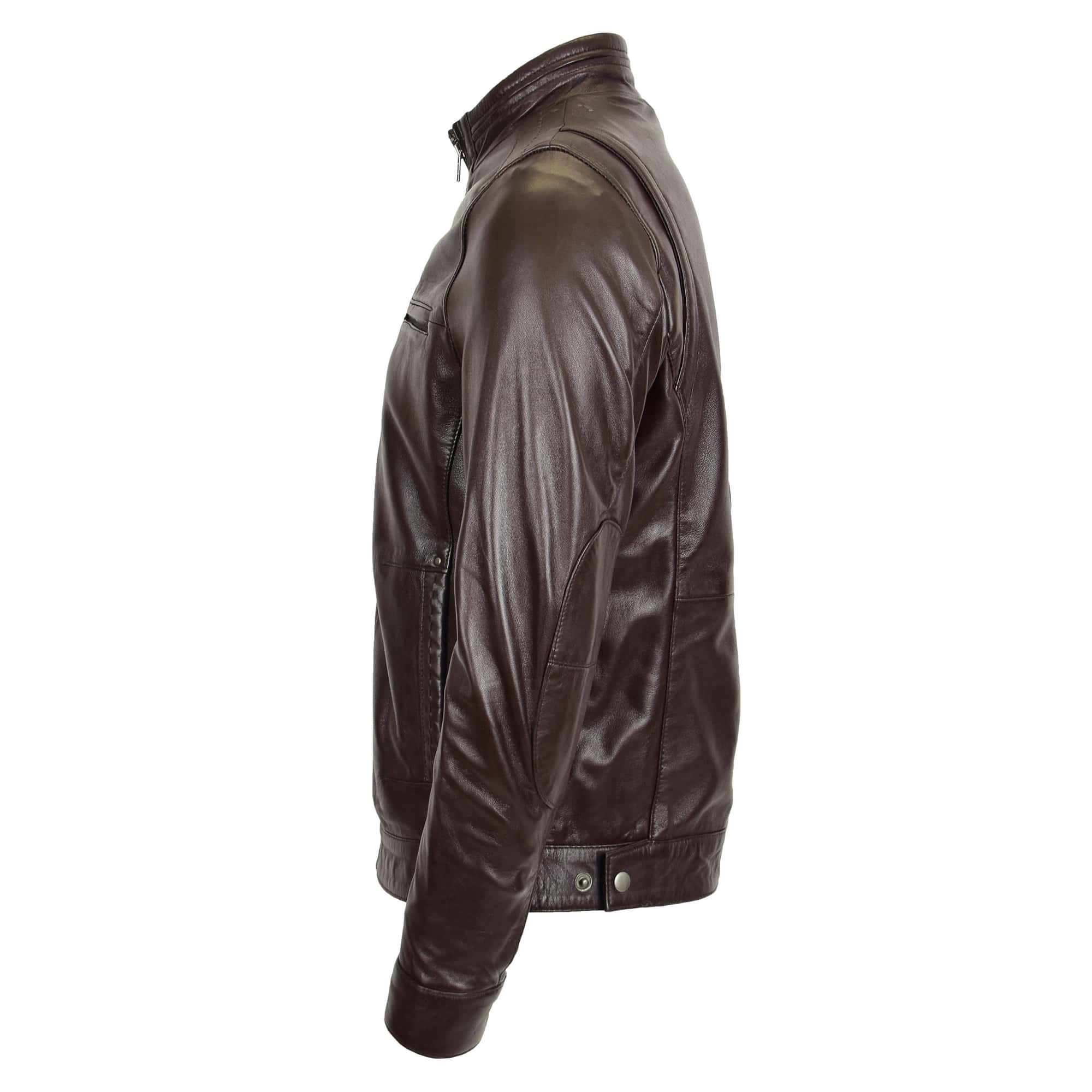 Men's Standing Collar Leather Jacket Tony Brown