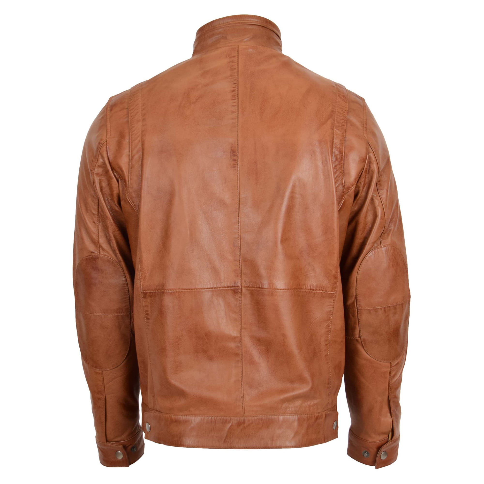 Mens Standing Collar Leather Jacket Tony Tan