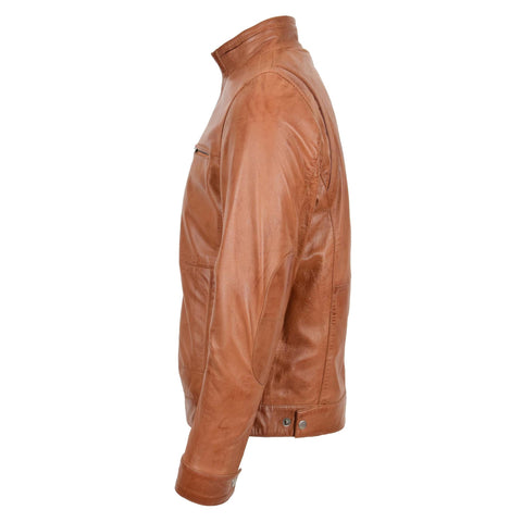 Mens Standing Collar Leather Jacket Tony Tan