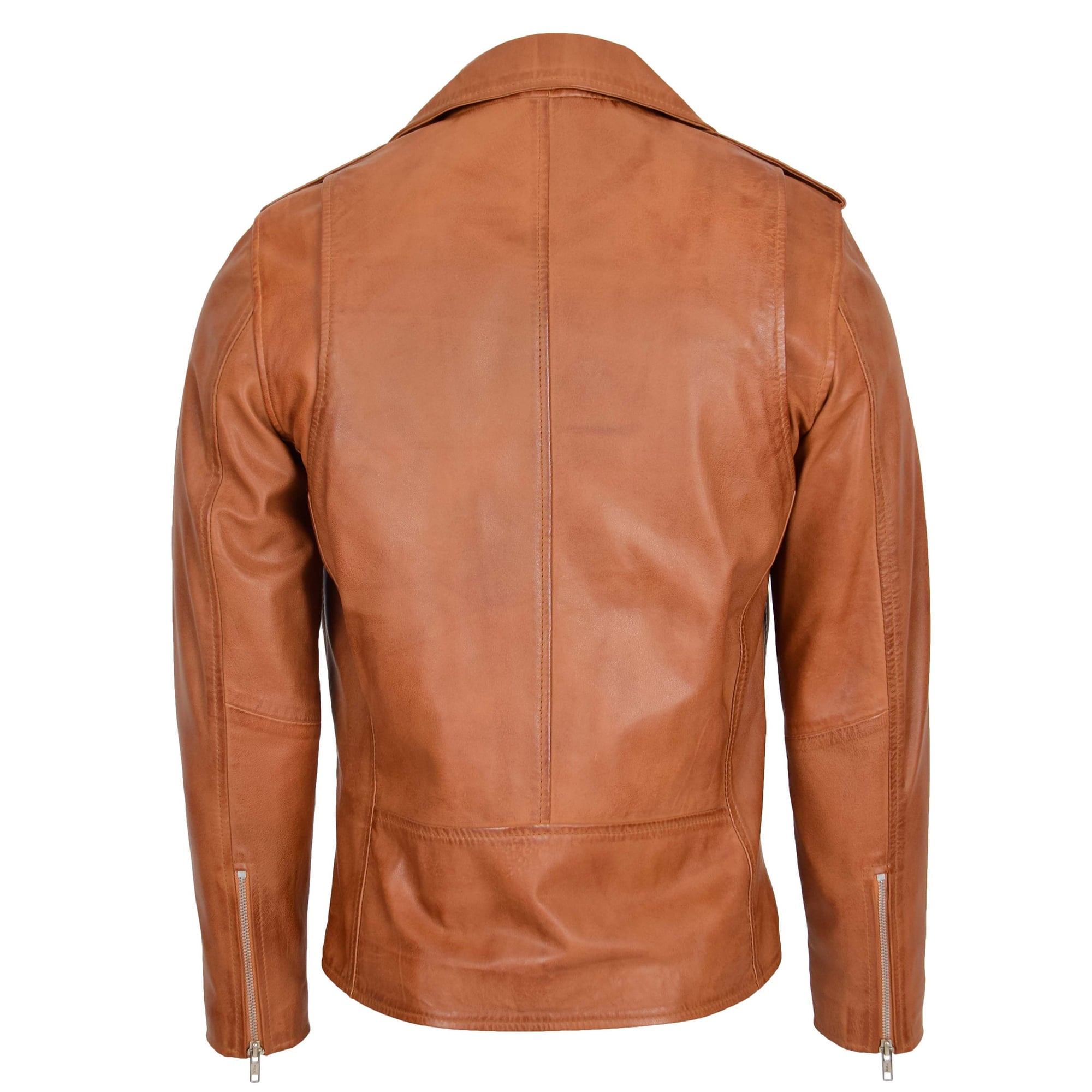 Mens Leather Biker Jacket Brando Style Johnny Tan