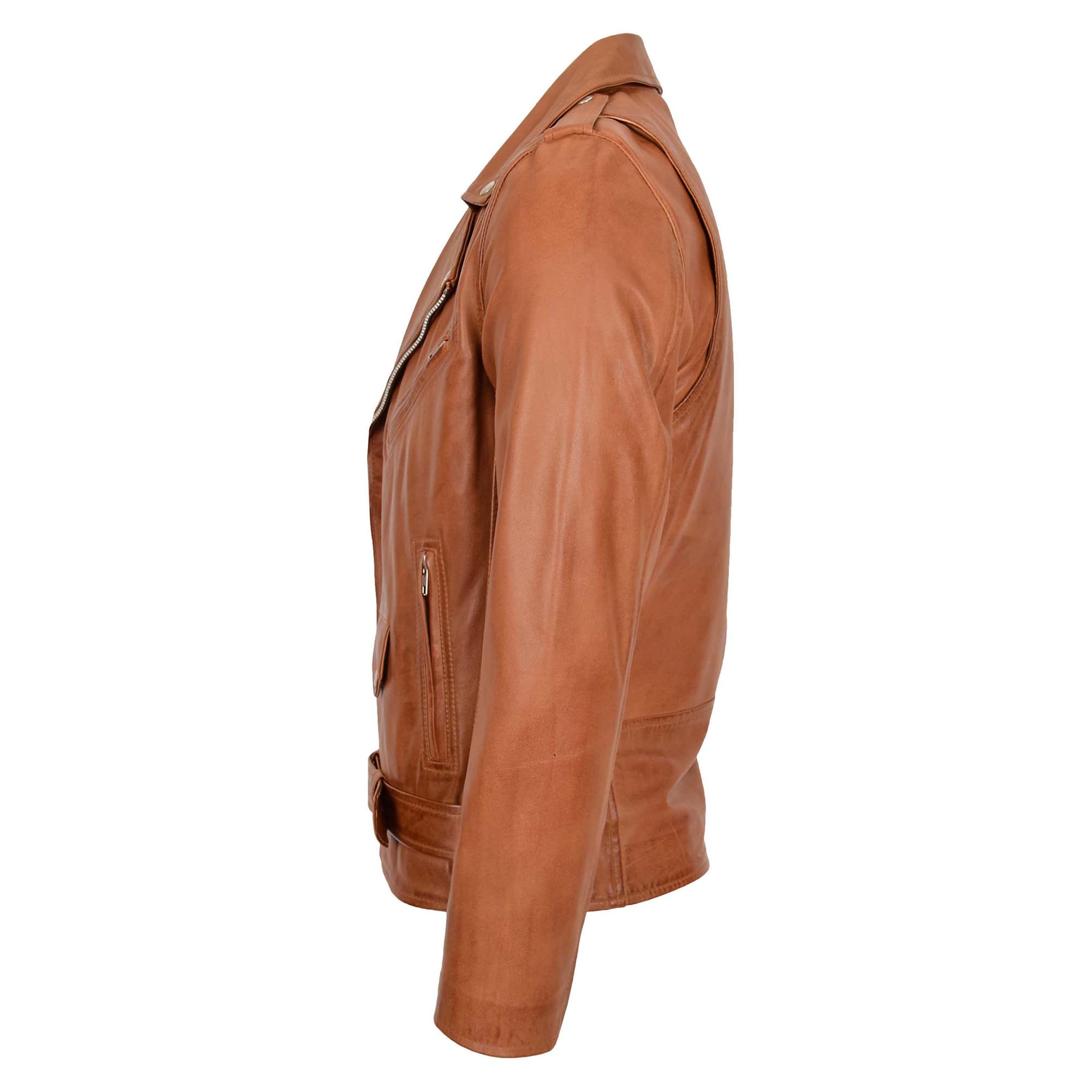 Mens Leather Biker Jacket Brando Style Johnny Tan