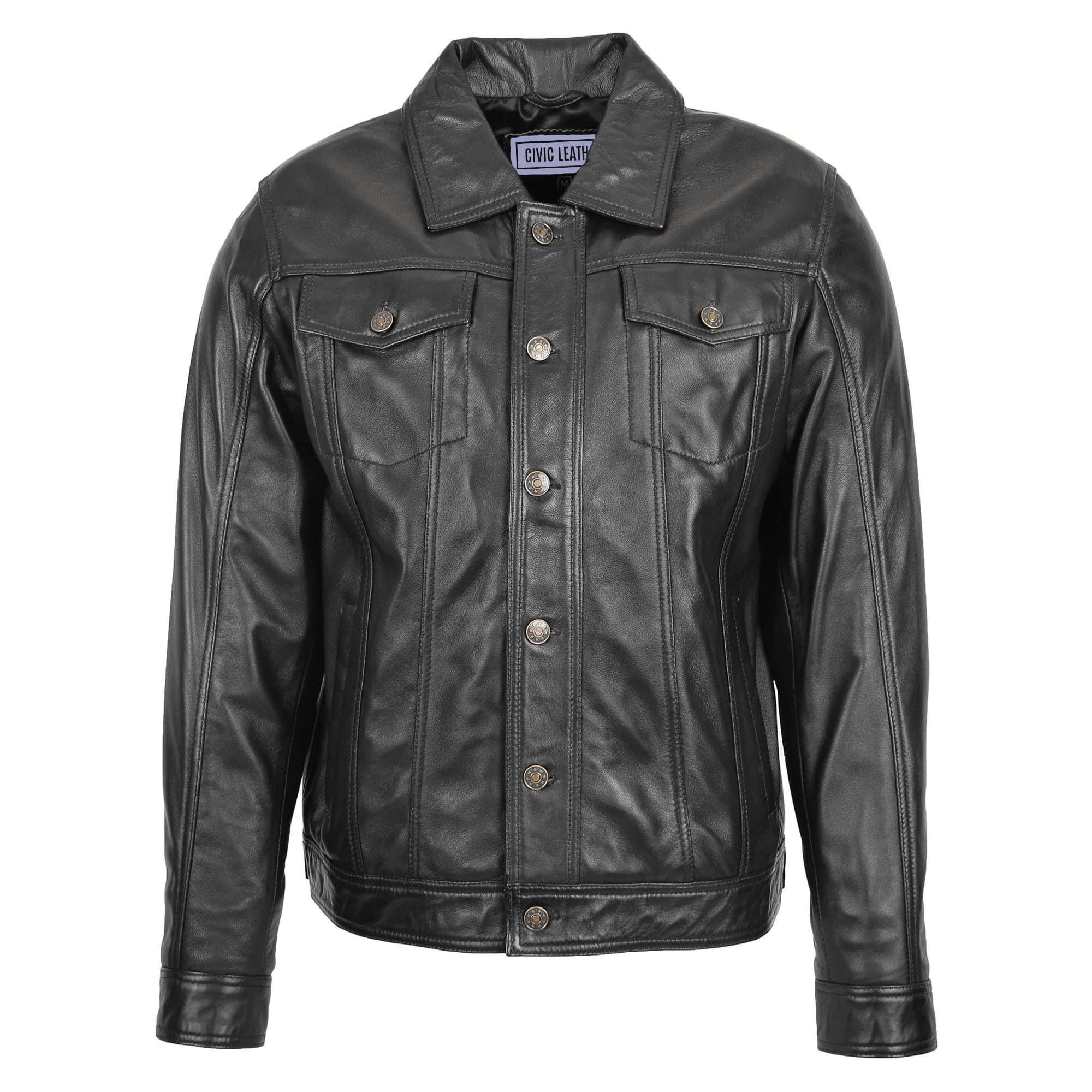 Mens Leather Lee Rider Casual Jacket Terry Black