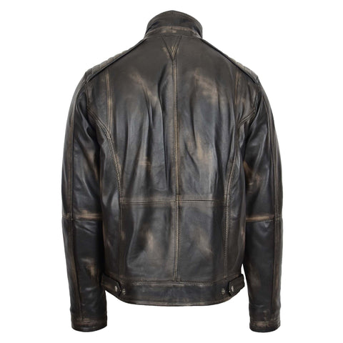 Mens Leather Urban Biker Style Jacket Hugo Rub Off