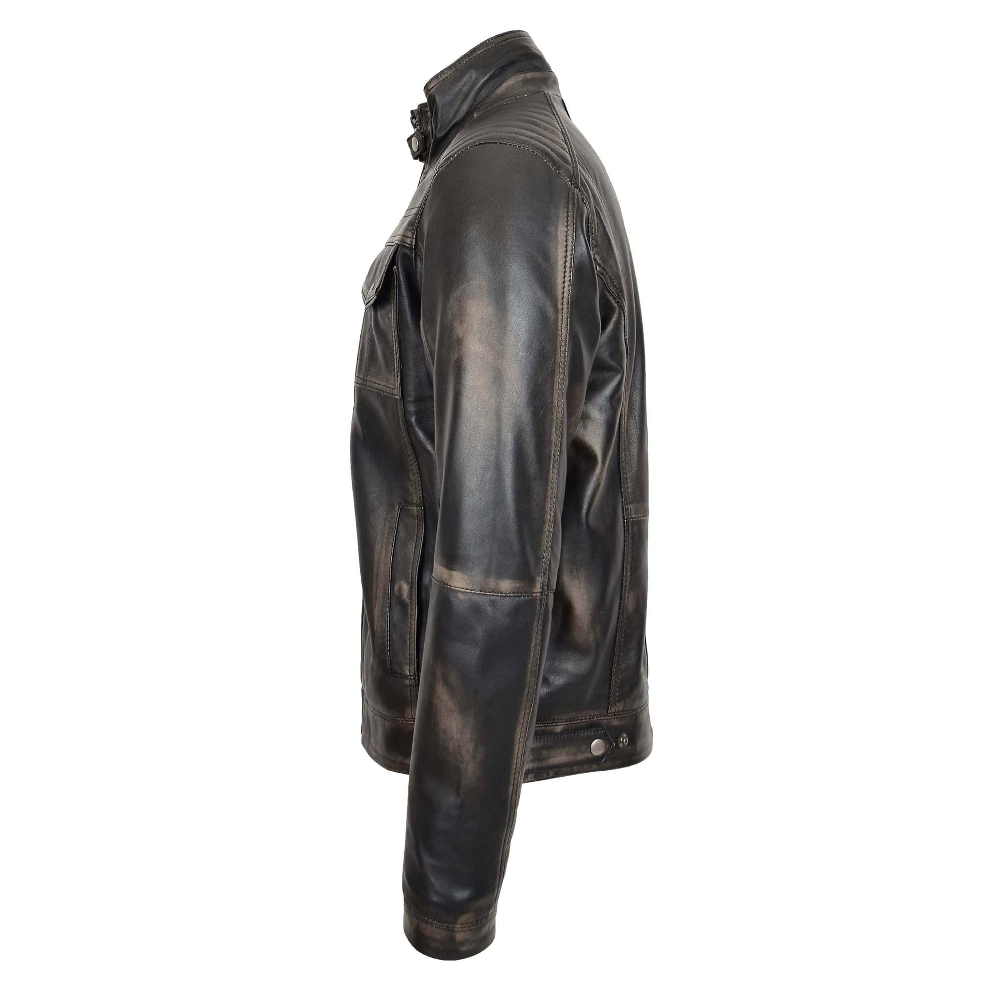 Mens Leather Urban Biker Style Jacket Hugo Rub Off