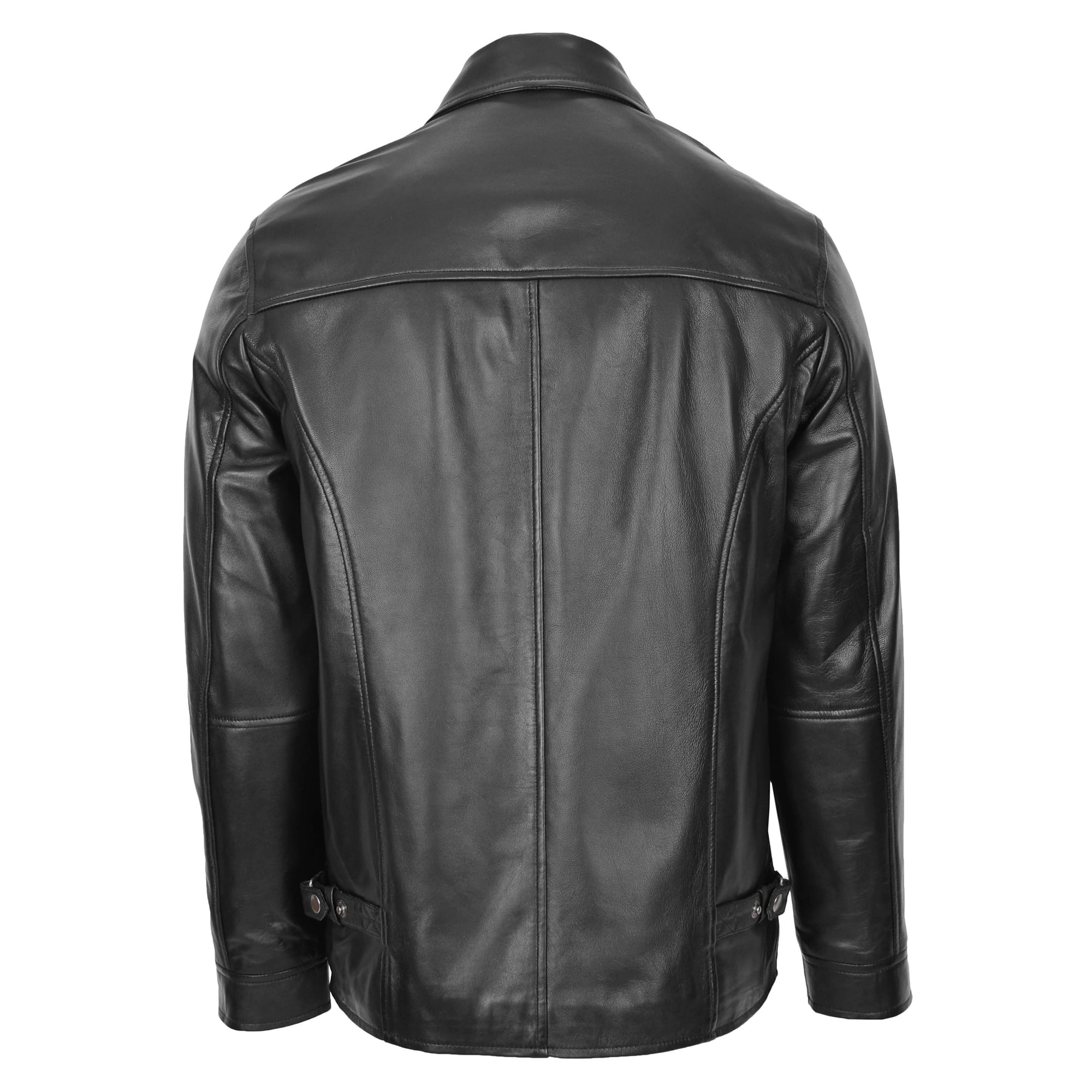 Mens Soft Leather Plain Zip Box Casual Jacket Frank Black