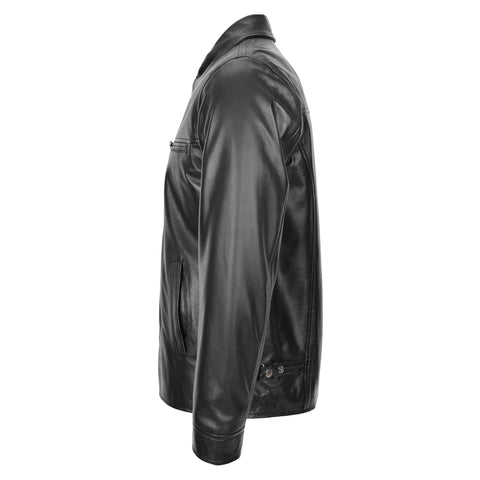 Mens Soft Leather Plain Zip Box Casual Jacket Frank Black