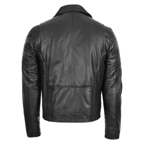 Dual Cross Zip Leather Biker Jacket