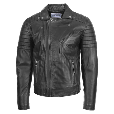 Dual Cross Zip Leather Biker Jacket