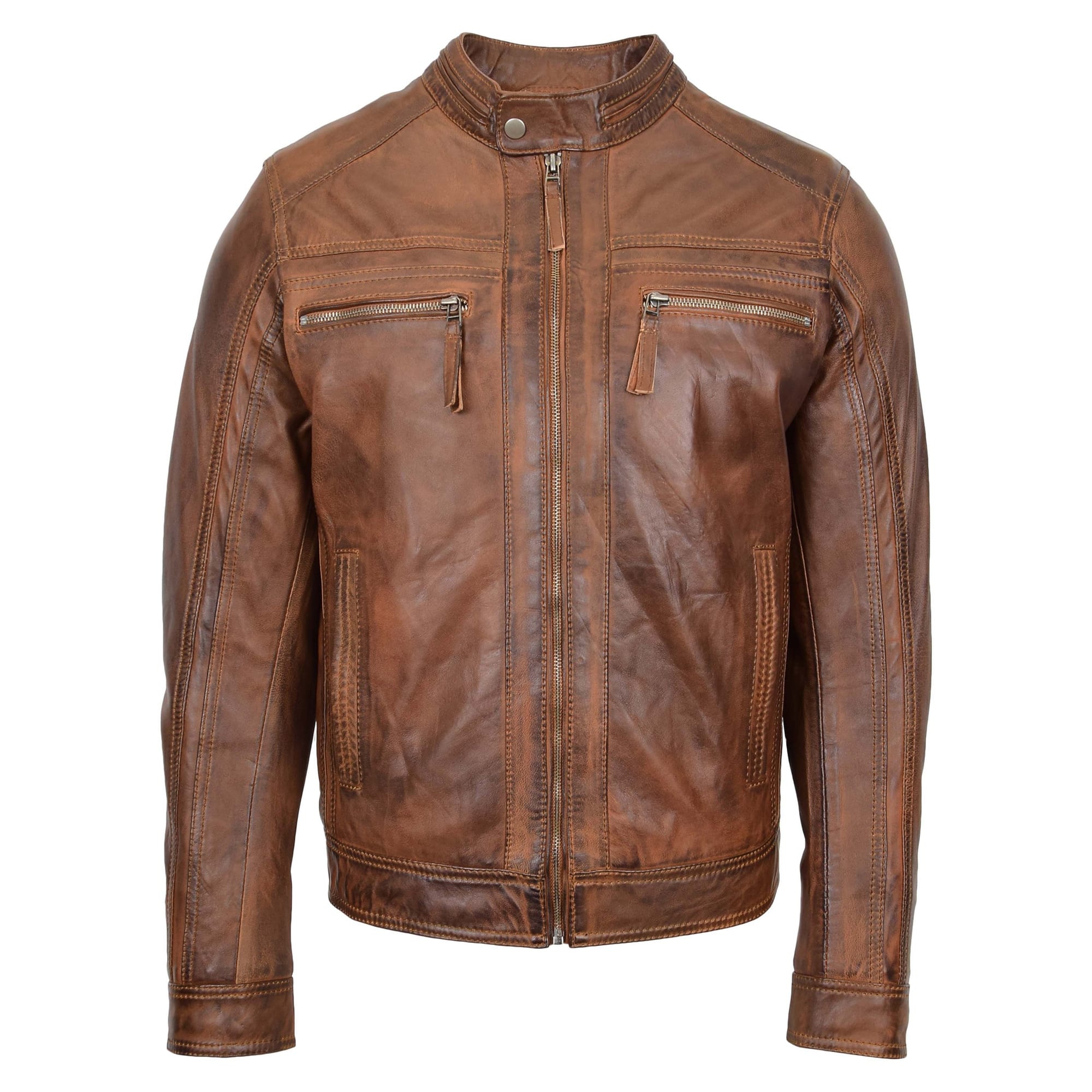 Mens Cafe Racer Leather Jacket Charlie Antique Brown