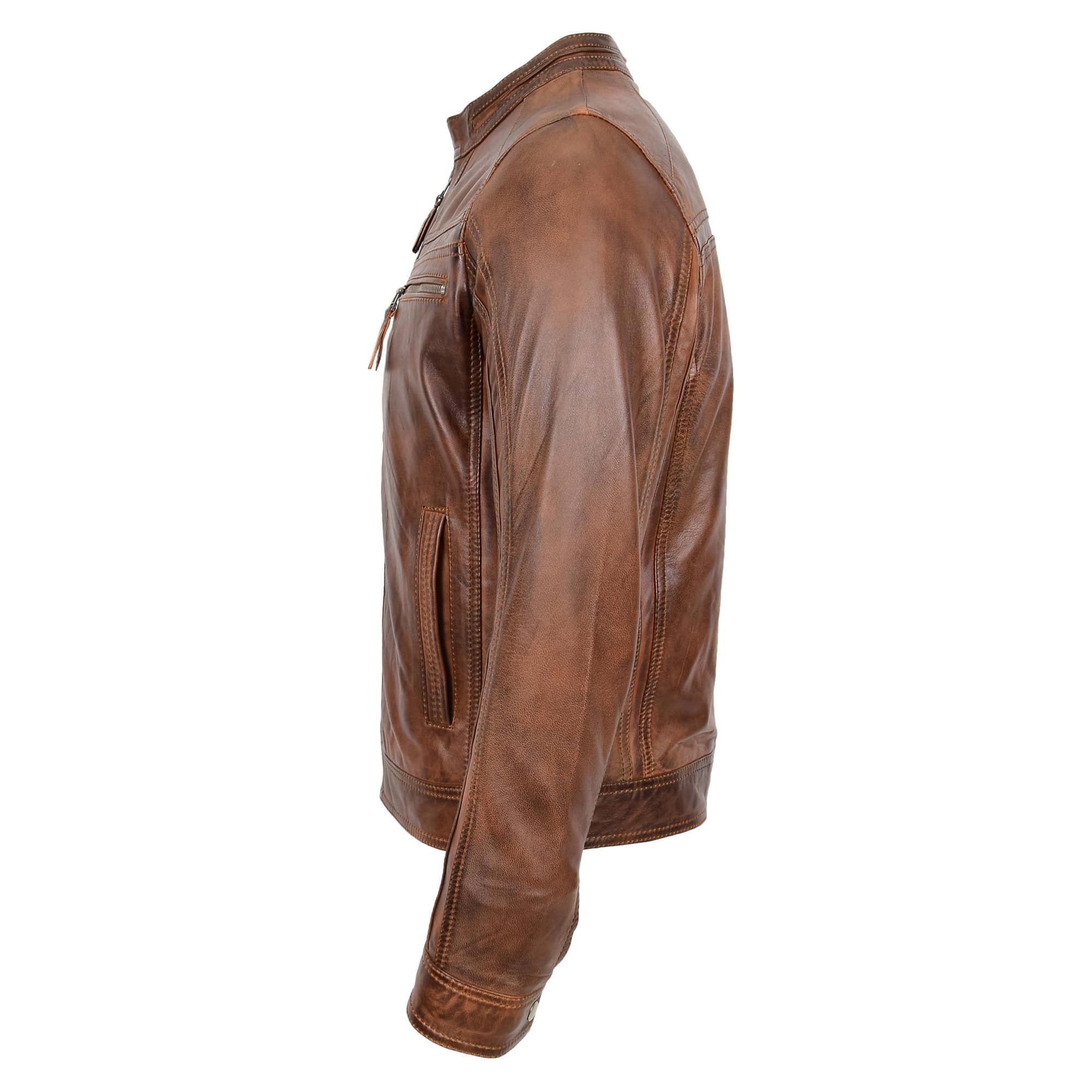 Mens Cafe Racer Leather Jacket Charlie Antique Brown