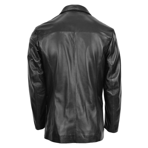 Mens Classic Three Button Soft Leather Blazer Black