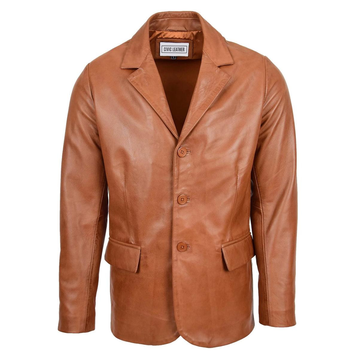 Mens Classic Three Button Soft Leather Blazer Tan