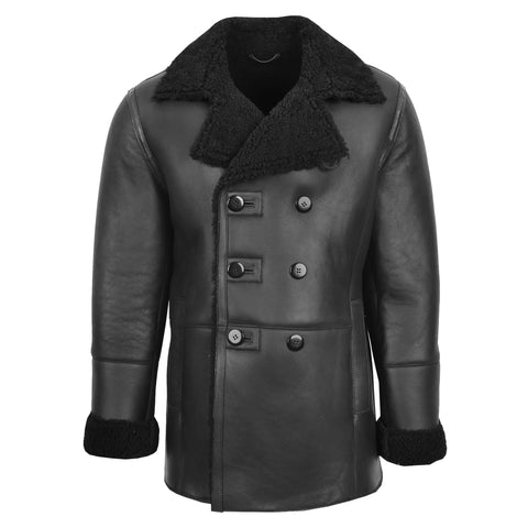 Mens Double Breasted Sheepskin Jacket Black