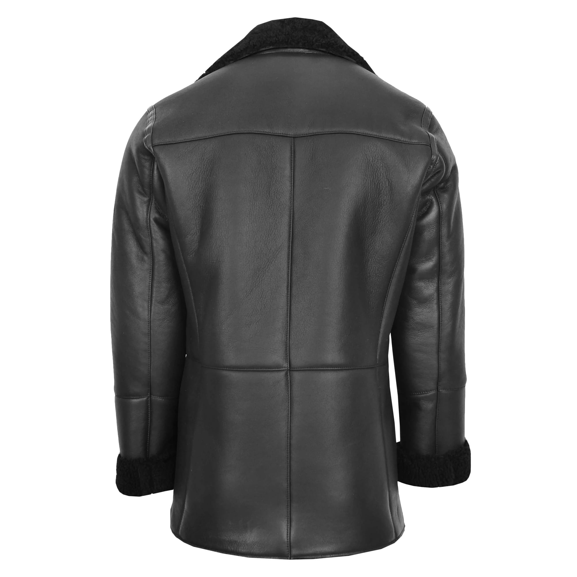 Mens Double Breasted Sheepskin Jacket Black