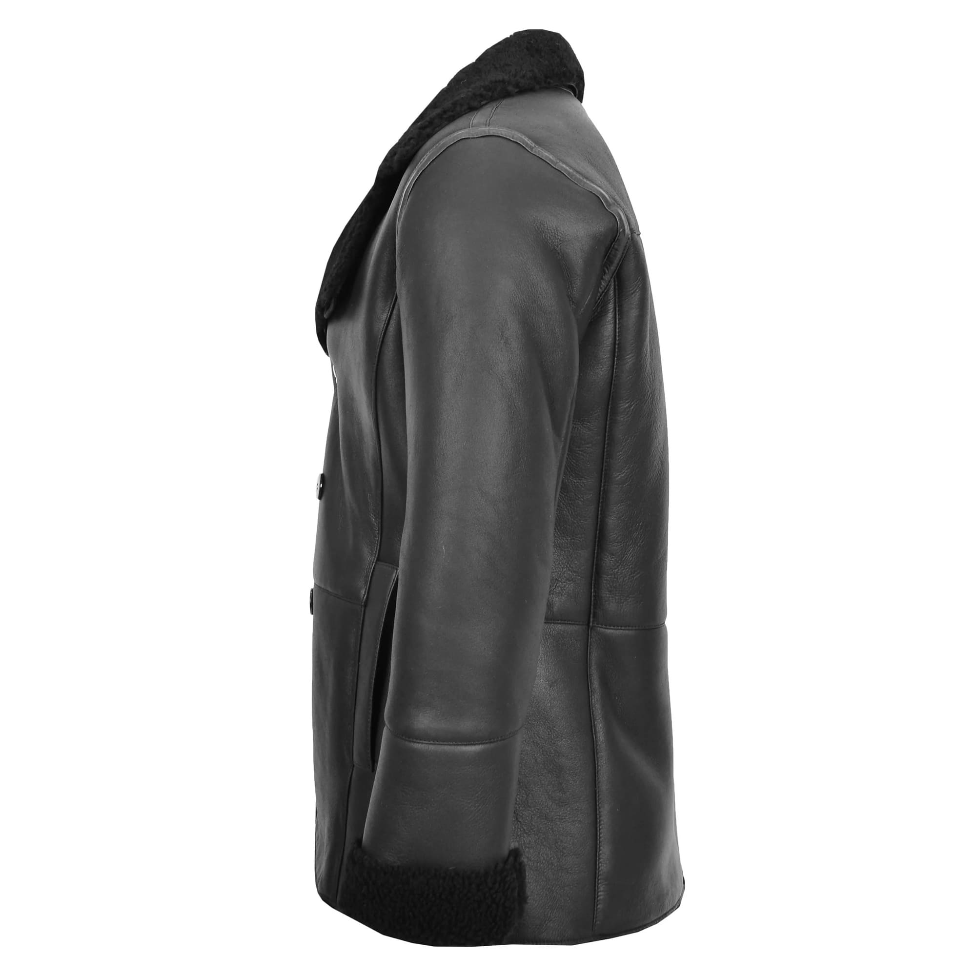 Mens Double Breasted Sheepskin Jacket Black