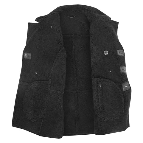 Mens Double Breasted Sheepskin Jacket Black