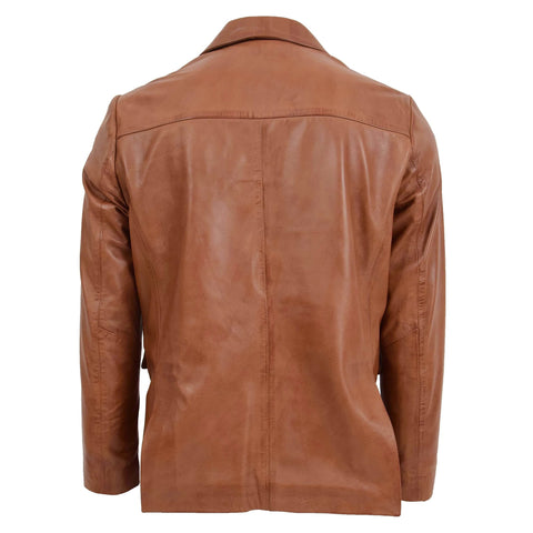 Mens Leather Blazer Two Button Jacket Tan