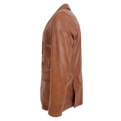 Mens Leather Blazer Two Button Jacket Tan