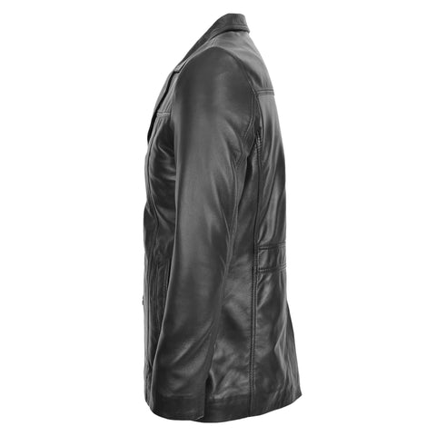 Mens Classic Leather Reefer Jacket Black